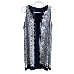 Tahari - Navy & White Graphic Print Slip Dress - Size Medium